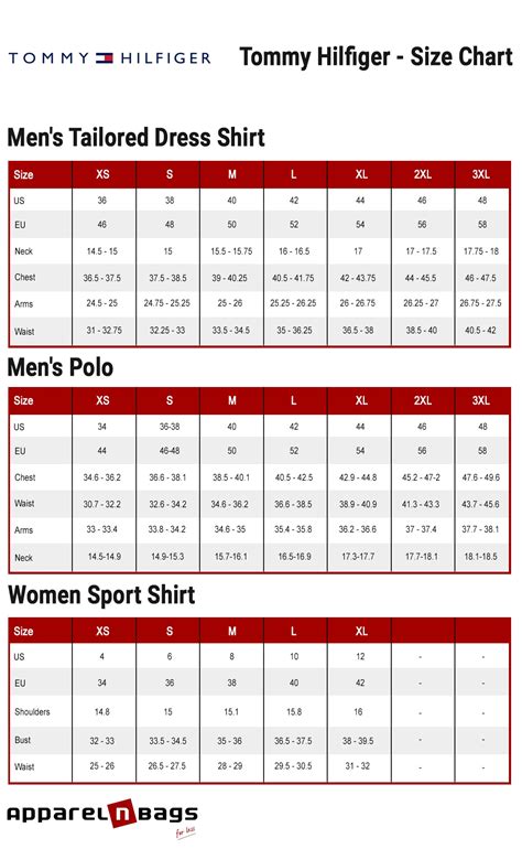 tommy hilfiger size chart uk